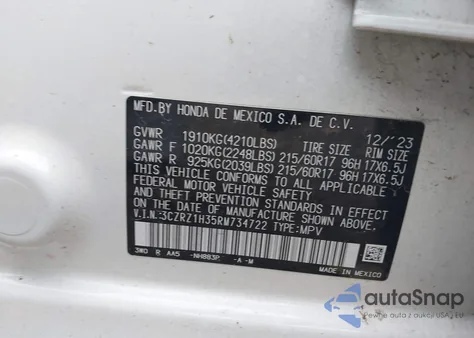 2024 Honda Hr-V 2Wd Lx from USA, damaged, VIN 3CZRZ1H35RM734722